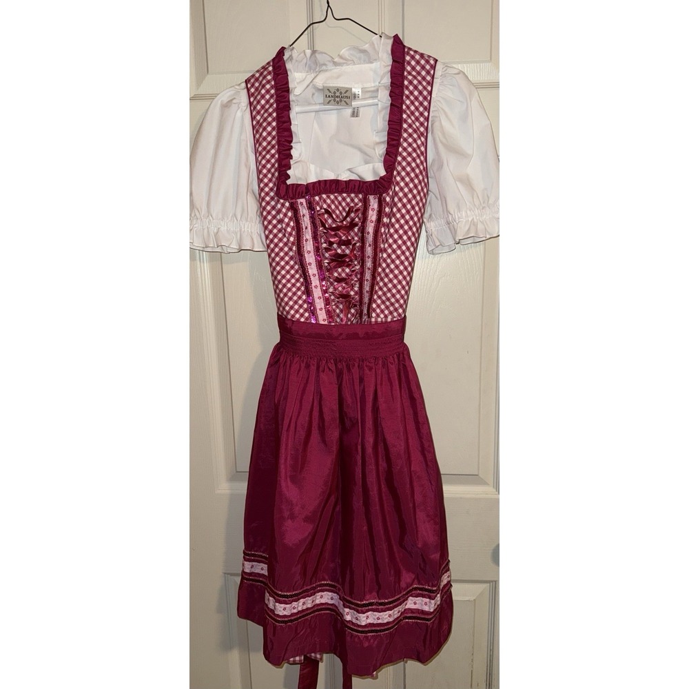 Vintage 3 Piece Landhaus Pink Ruffle Lace German Dirndl Oktoberfest